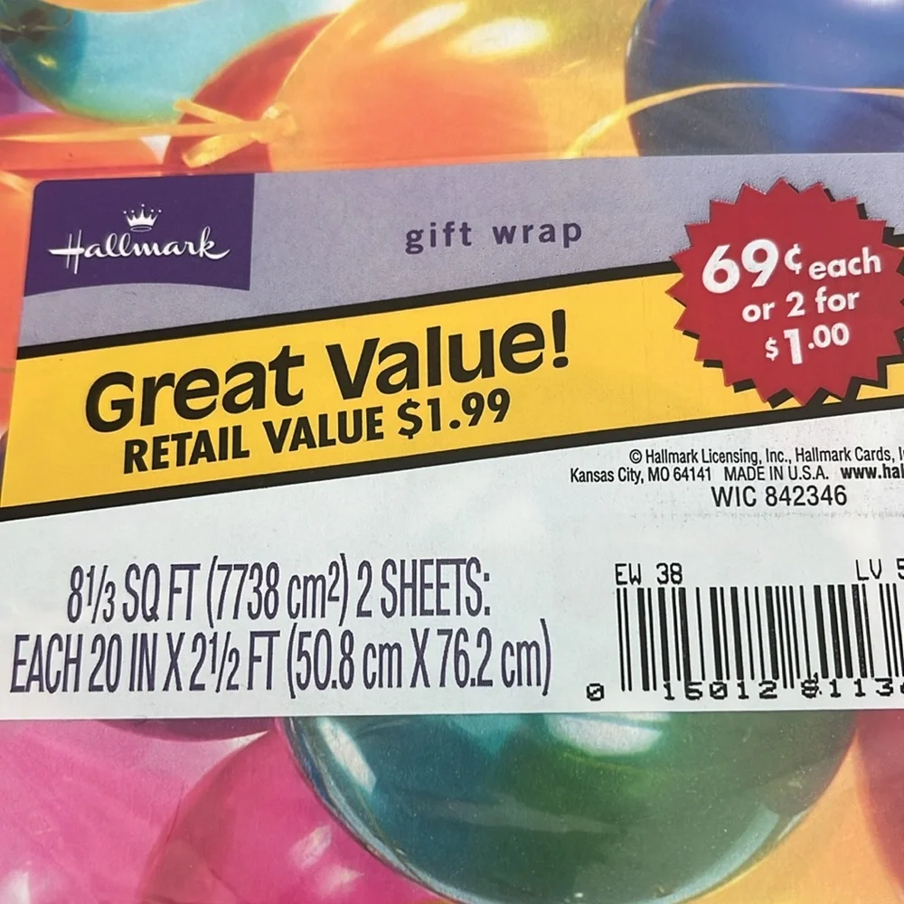 Hallmark Vintage Gift Wrap Sets Wrapping Birthday Balloons Yellow Party Lot of 4